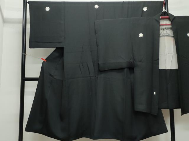 平和屋着物●男性　黒紋付　羽織セット　正絹　逸品　CAAX1077vf