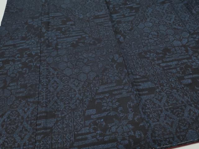 平和屋着物●本場結城紬　重要無形文化財　100亀甲　更紗吉祥唐草文　正絹　逸品　CAAX1124vf 平和屋着物○本場結城紬 重要無形文化財 100亀甲 更紗吉祥唐草文 正絹