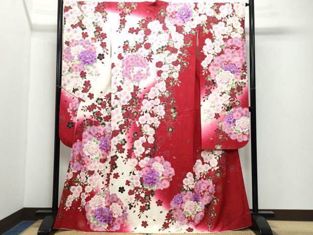 平和屋着物●豪華振袖　刺繍　舞花文　暈し染め　金彩　正絹　逸品　CAAX1176vf