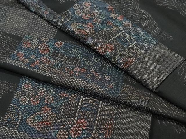 平和屋着物●本場大島紬　9マルキ　風景草花文　正絹　逸品　未使用　CAAX1179vf