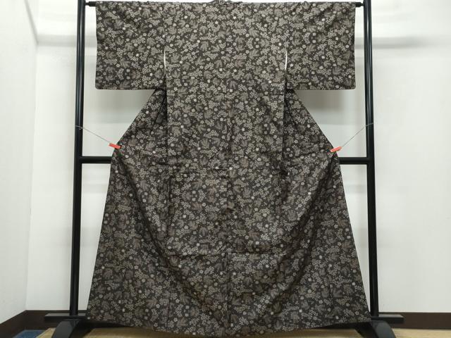 平和屋着物●本場大島紬　9マルキ　草花文　正絹　逸品　未使用　CAAX4601ut 平和屋着物○本場大島紬 9マルキ 草花文 正絹 逸品 CAAX1186vf