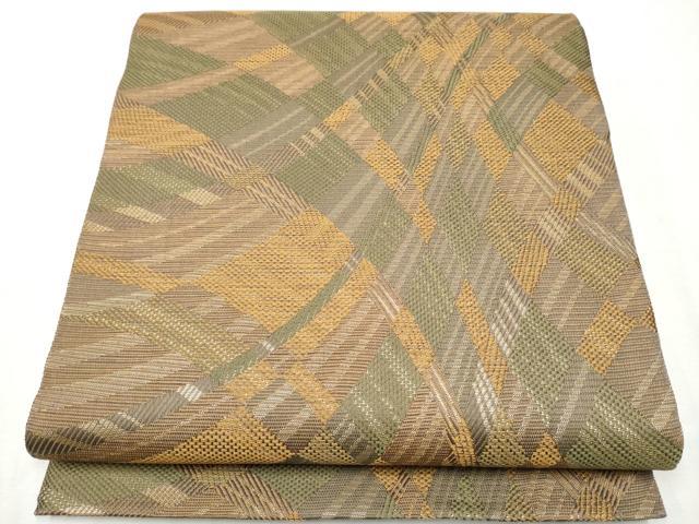 平和屋着物●両面　六通柄袋帯　変わり幾何学文　金糸　正絹　逸品　CAAX1208hy