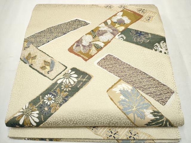 平和屋着物●六通柄袋帯　唐織　短冊草花文　金銀糸　正絹　逸品　CAAX1215hy