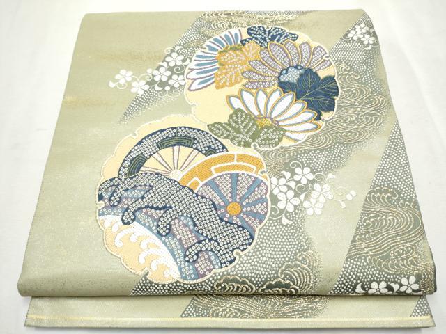 平和屋着物●六通柄袋帯　唐織　雪輪菊花縫小袖　唯か袖　金糸　正絹　逸品　CAAX1218hy