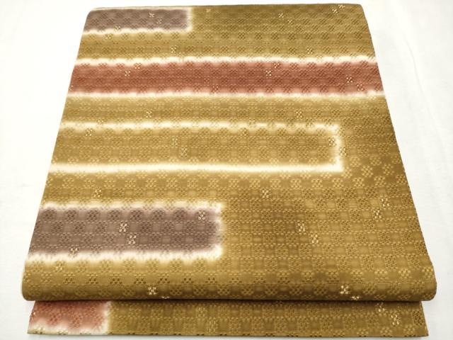 平和屋着物●太鼓柄袋帯　花織　霞文　金糸　正絹　逸品　CAAX1393hy