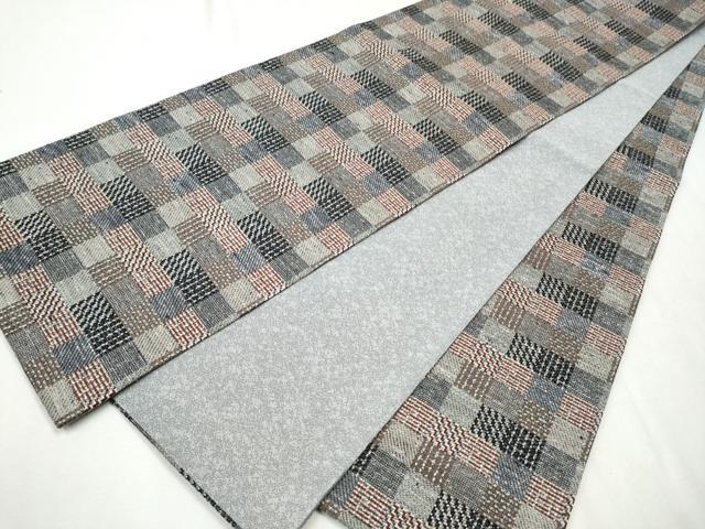 平和屋着物○両面全通柄袋帯 紬地 市松文 正絹 逸品 CAAX1400hy