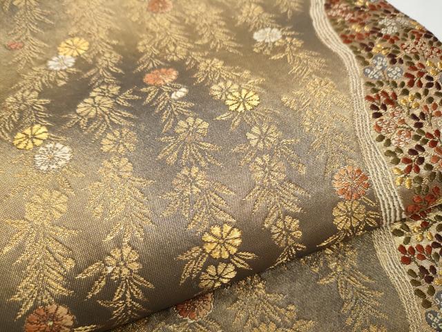 平和屋着物●西陣の名門　加納幸謹製　六通柄袋帯　唐織　草花文　金糸　正絹　逸品　CAAX1403hy 平和屋着物○西陣の名門 加納幸謹製 六通柄袋帯 唐織 草花