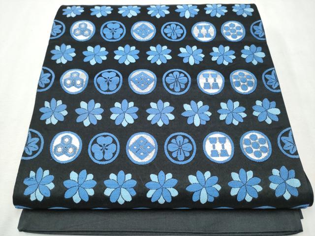 平和屋着物●六通柄袋帯　吉祥花文　黒地　銀糸　正絹　逸品　CAAX1417hy