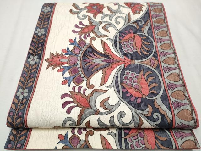 平和屋着物●博多織　鵬翔　全通柄袋帯　ふくれ織　更紗花唐草文　正絹　逸品　CAAX1419hy