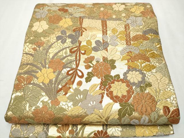 平和屋着物●佐賀錦　六通柄袋帯　唐織　几帳花文　金糸　正絹　逸品　CAAX1421hy