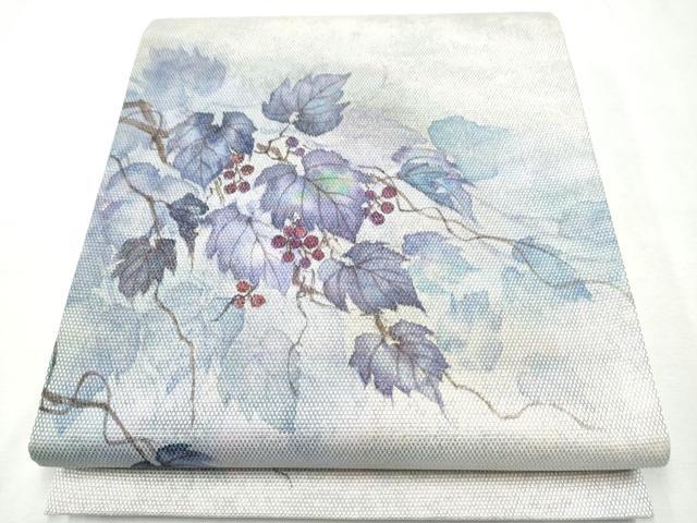 平和屋着物●太鼓柄袋帯　作家物　葡萄蔦の葉文　金糸　正絹　逸品　CAAX1423hy