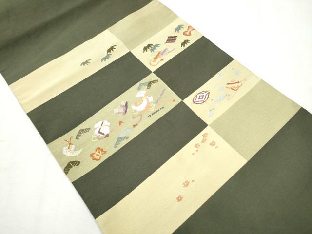 平和屋着物●爪掻き本綴れ　八寸名古屋帯　松竹梅宝尽くし文　金銀糸　正絹　逸品　CAAX1447hy 平和屋着物○爪掻き本綴れ 八寸名古屋帯 松竹梅宝尽くし文 金