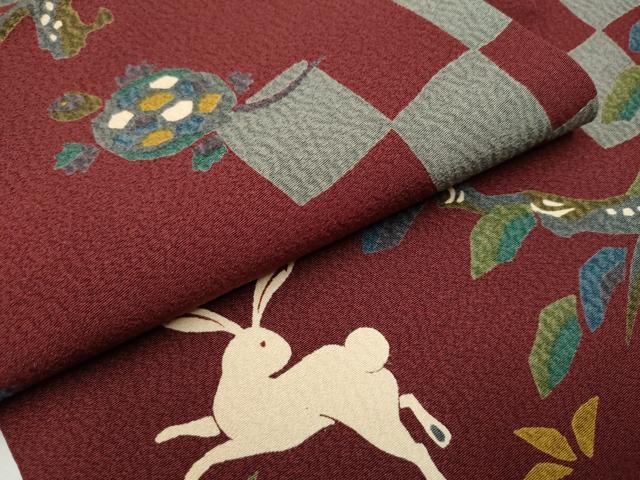 平和屋着物○全通柄 九寸名古屋帯 昔話 一寸法師 花咲か