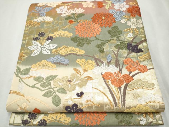 平和屋着物●六通柄袋帯　唐織　草花文　金糸　正絹　逸品　CAAX1480hy