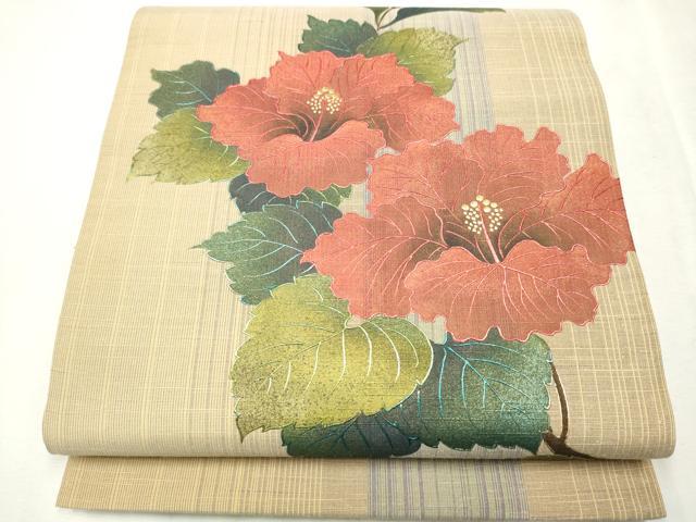 平和屋着物●両面　太鼓柄袋帯　紬地　枝牡丹　金彩　正絹　逸品　未使用　CAAX1483hy