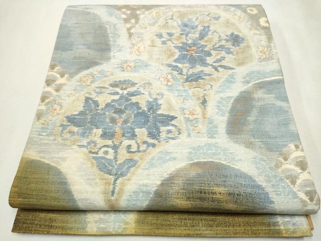 平和屋着物●全通柄袋帯　結城紬地　結織苑　更紗花唐草文　正絹　逸品　CAAX1496hy