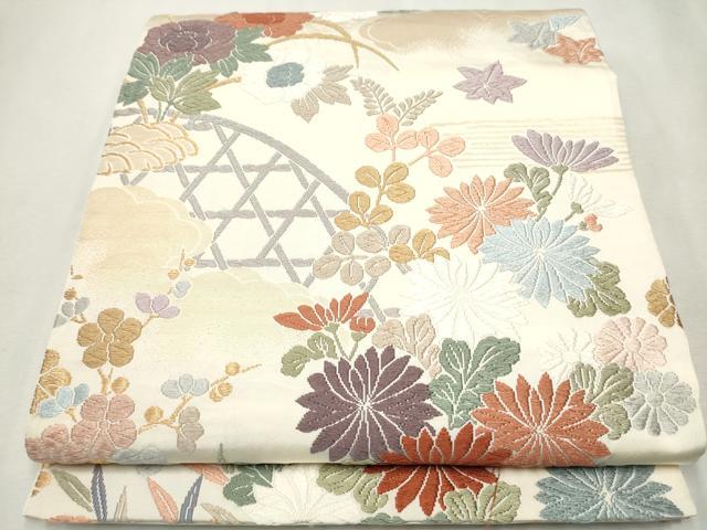 平和屋着物●六通柄袋帯　唐織　籬草花文　金糸　正絹　逸品　CAAX1497hy