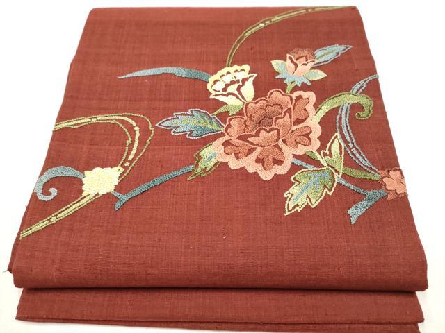 平和屋着物●中国三大刺繍　相良刺繍　総刺繍　九寸開き名古屋帯　紬地　枝花文　正絹　逸品　CAAX1509hy