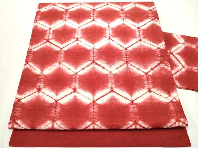 平和屋着物●九寸名古屋帯　絞り　紬地　亀甲繋ぎ　正絹　逸品　CAAX1510hy