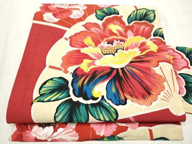 平和屋着物●アンティーク　大正ロマン　九寸名古屋帯　刺繍　扇面花文　金糸　正絹　逸品　CAAX1511hy