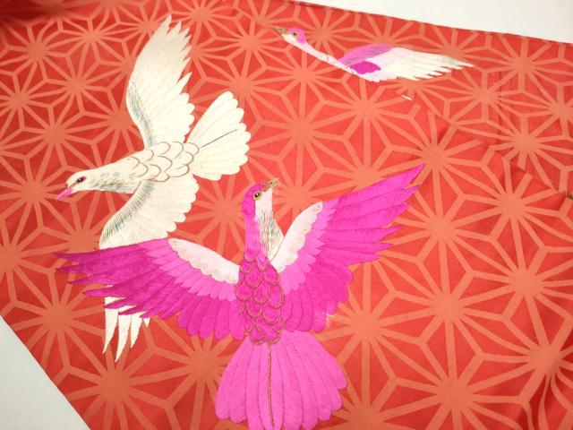 平和屋着物●アンティーク　大正ロマン　九寸名古屋帯　総手刺繍　鳩　金糸　正絹　逸品　CAAX1512hy 平和屋着物○アンティーク 大正ロマン 九寸名古屋帯 手刺繍 鳩 金糸 正絹