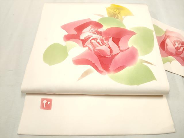 平和屋着物●塩瀬　九寸名古屋帯　作家物　薔薇　正絹　逸品　CAAX1515hy