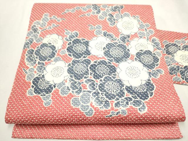 平和屋着物●名門　藤娘きぬたや・総絞り　九寸名古屋帯　総絞り　舞梅文　正絹　逸品　CAAX1518hy