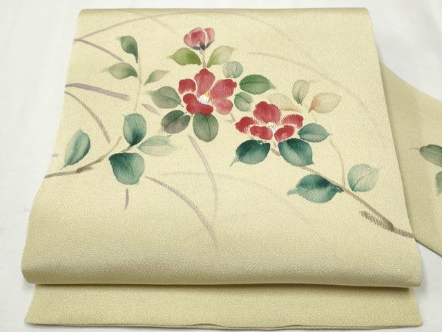 平和屋着物●九寸名古屋帯　枝椿　鬼しぼ縮緬　正絹　逸品　CAAX1553hy