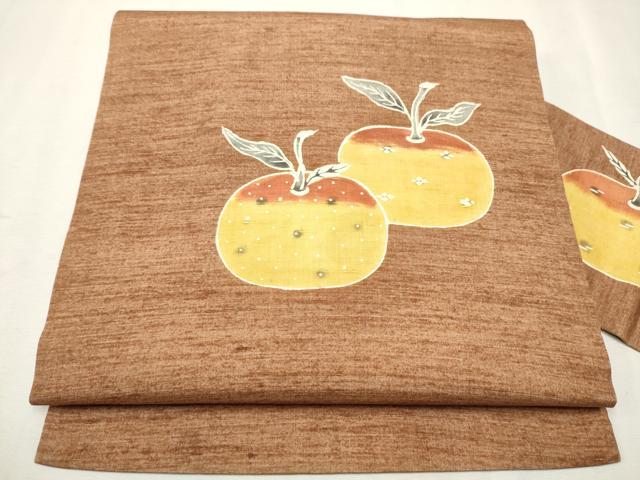 平和屋着物●九寸名古屋帯　紬地　型染め　成物　正絹　逸品　CAAX1562hy