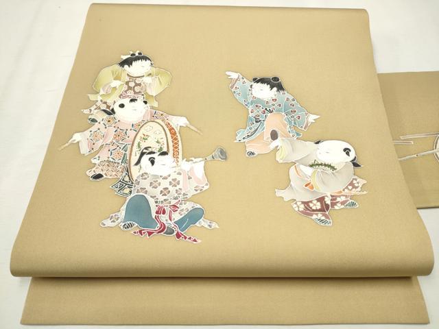 平和屋着物○塩瀬 九寸名古屋帯 作家物 童子遊び 金彩 正絹 逸品
