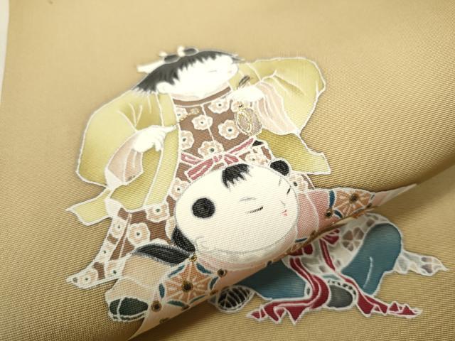 平和屋着物□極上 塩瀬 九寸名古屋帯 手描き 露芝に兎 蓑亀 金彩 逸品