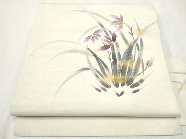 平和屋着物●九寸名古屋帯　作家物　紬地　草花文　金彩　正絹　逸品　CAAX1577hy