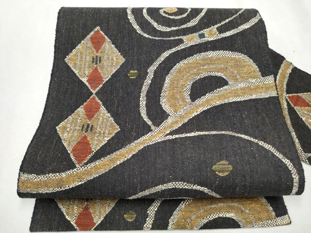 平和屋着物●九寸名古屋帯　紬地　幾何学文様　正絹　逸品　CAAX1578hy