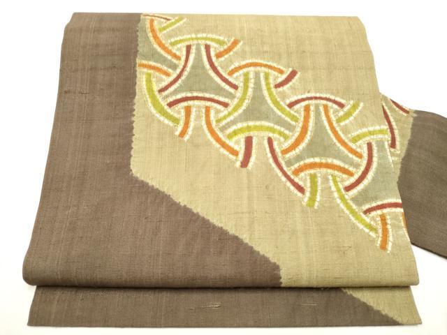 平和屋着物●九寸名古屋帯　紬地　幾何学文様　金彩　正絹　逸品　CAAX1600hy