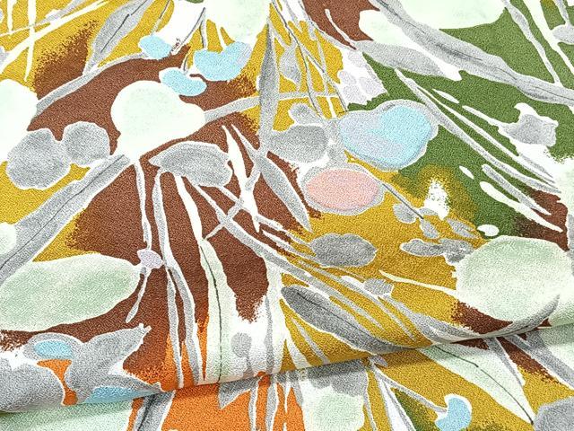 平和屋着物▽小紋 単衣 草花文 鬼しぼ縮緬 洗える着物 AAAU8660fy