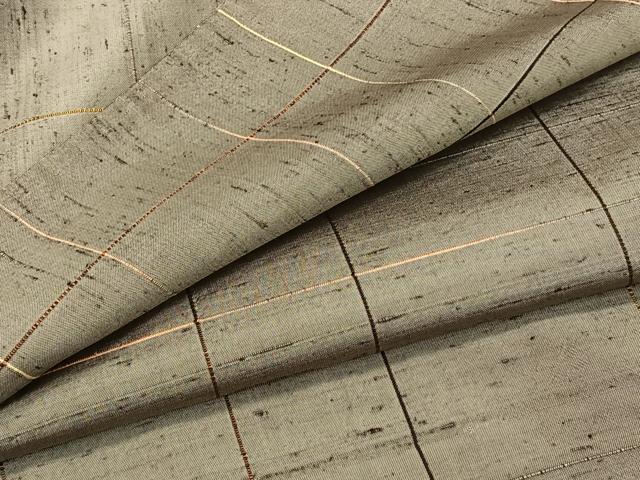 平和屋着物▽上質な紬　単衣　格子柄　正絹　逸品　CAAX2452xi