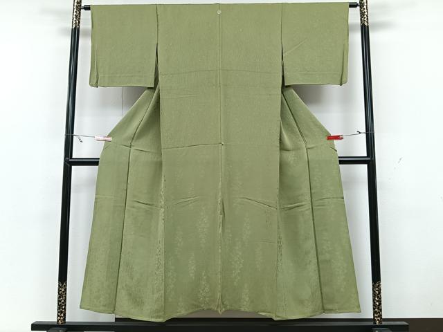 平和屋着物▽上質な色無地　単衣　草花地紋　黄海松茶　正絹　逸品　CAAX2454xi