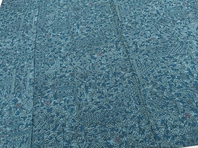 平和屋着物▽上質な小紋 単衣 紬地 更紗花唐草文 正絹 逸品 CAAX2458xi