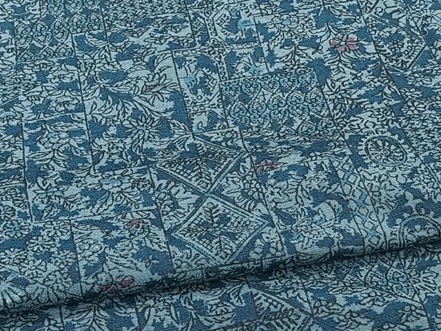平和屋着物▽上質な小紋 単衣 紬地 更紗花唐草文 正絹 逸品 CAAX2458xi
