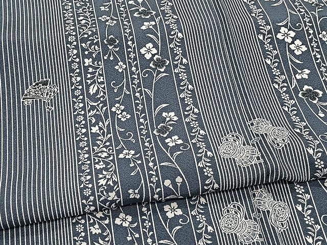 平和屋着物▽上質な小紋　単衣　花唐草間道　正絹　逸品　CAAX2490xi 平和屋着物▽上質な小紋 単衣 花唐草間道 正絹 逸品 CAAX2490xiの通販