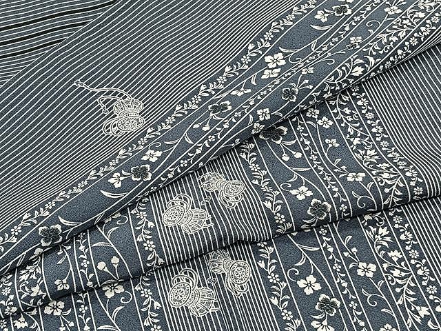 平和屋着物▽上質な小紋　単衣　花唐草間道　正絹　逸品　CAAX2490xi