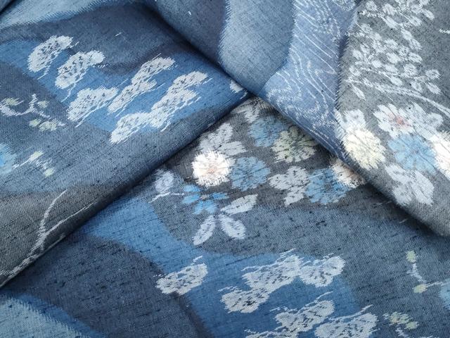 平和屋着物●小千谷紬　流水花文　正絹　逸品　CAAX3092th