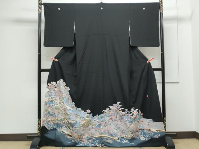 平和屋着物●本加賀友禅作家　村田幸司　黒留袖　人物風景文　暈し染め　正絹　逸品　CAAX3131th