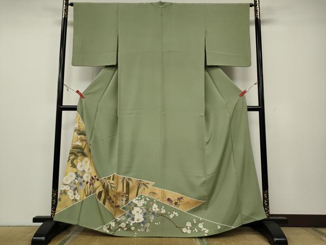 平和屋着物●豪華色留袖　駒刺繍　草花文　金彩　正絹　逸品　CAAX4411ut