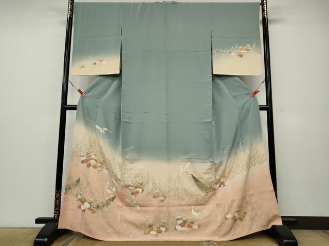 平和屋着物●訪問着　鷺草花文　暈し染め　金彩　正絹　逸品　CAAX4414ut