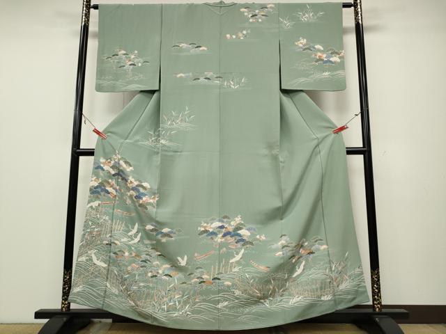 平和屋着物●訪問着　駒刺繍　飛鶴舟草木文　金彩　正絹　逸品　CAAX4444ut