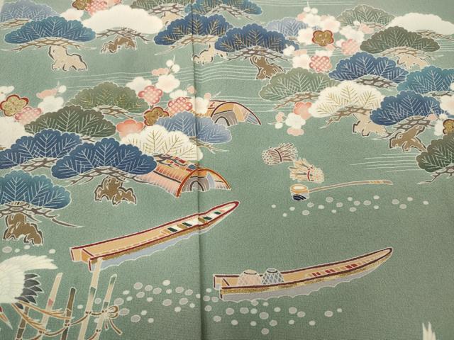 平和屋着物●訪問着　駒刺繍　飛鶴舟草木文　金彩　正絹　逸品　CAAX4444ut 平和屋着物○訪問着 駒刺繍 飛鶴舟草木文 金彩 正絹 逸品