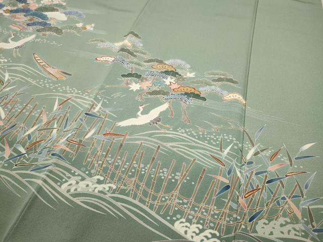 平和屋着物○訪問着 駒刺繍 飛鶴舟草木文 金彩 正絹 逸品