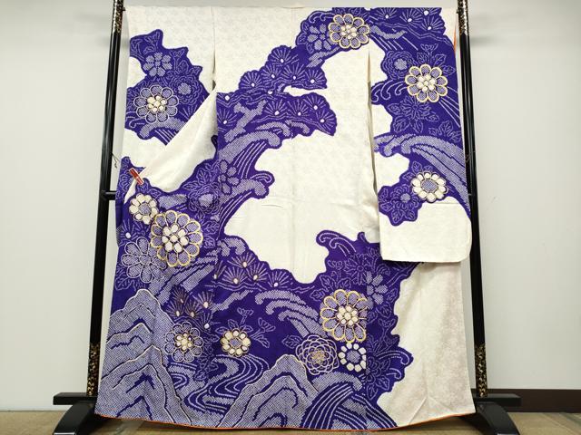 平和屋着物●豪華振袖　駒刺繍　絞り　立波花文　正絹　逸品　CAAX4447ut