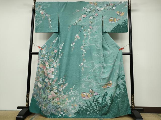 平和屋着物●訪問着　友禅　鴛鴦枝花文　シルエット　暈し染め　金彩　正絹　逸品　CAAX4457ut